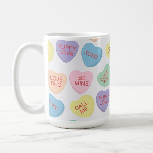 Valentines Day Conversation Candy Hearts Mug (Left)