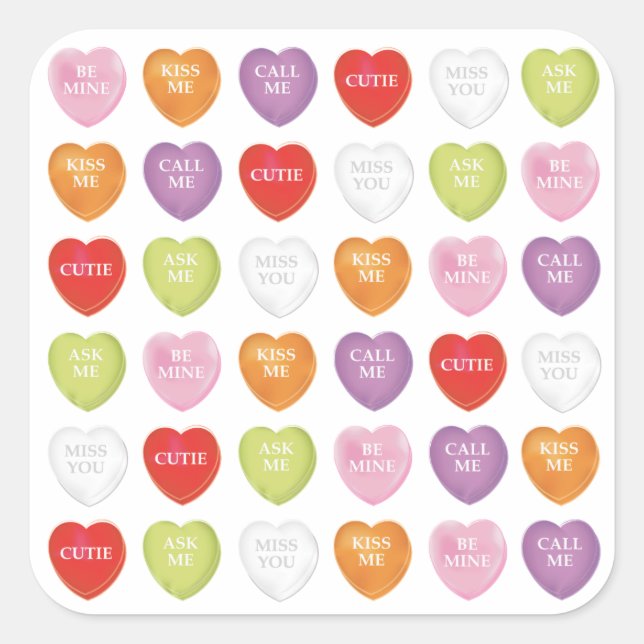 Valentine's Day Conversation Hearts Sweet Cute  Square Sticker (Front)