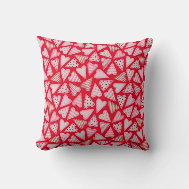 Valentine's Day Cookie Hearts watercolor  Cushion (Front)
