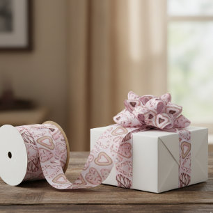 Valentine's Day Cookie Watercolor pattern Satin Ribbon