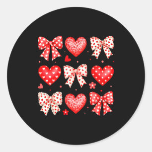 Valentines Day Coquette Bow Hearts Leopard Women G Classic Round Sticker