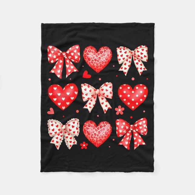 Valentines Day Coquette Bow Hearts Leopard Women G Fleece Blanket (Front)