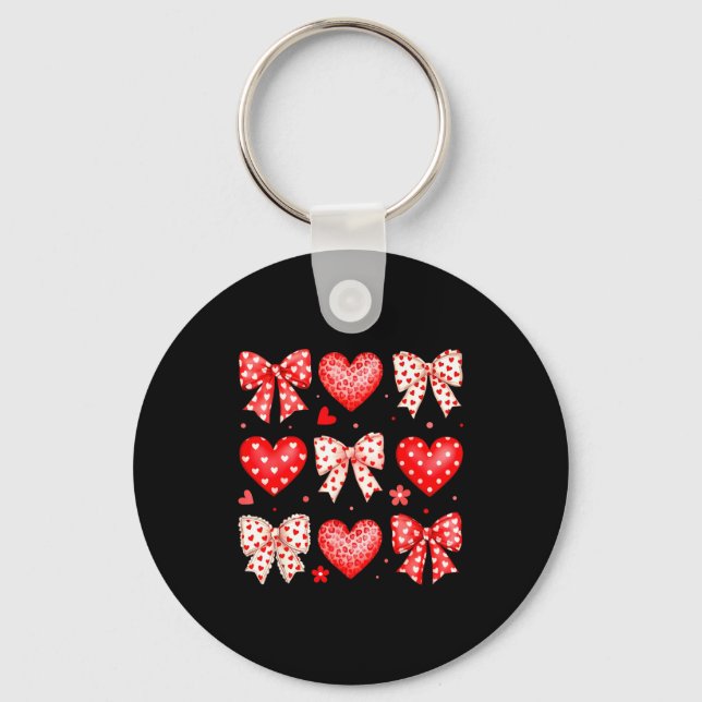 Valentines Day Coquette Bow Hearts Leopard Women G Key Ring (Front)