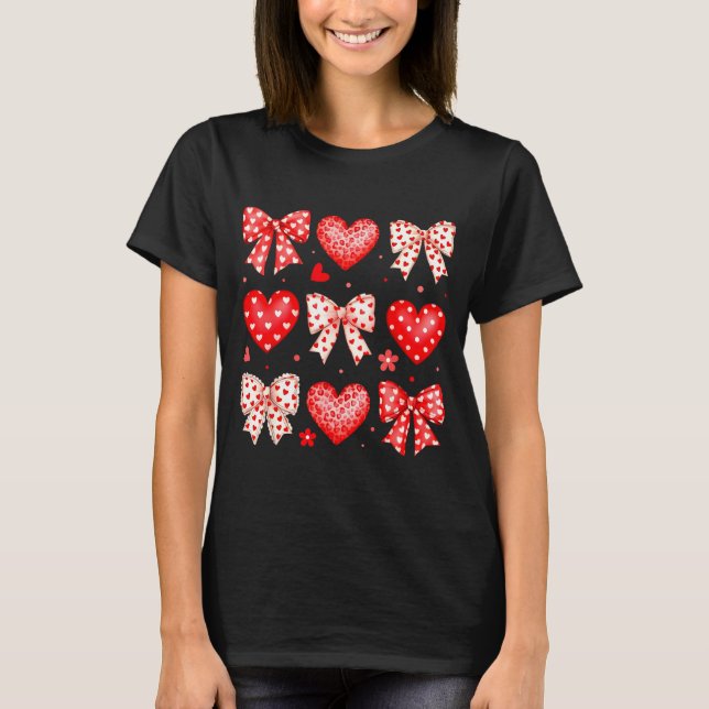 Valentines Day Coquette Bow Hearts Leopard Women G T-Shirt (Front)