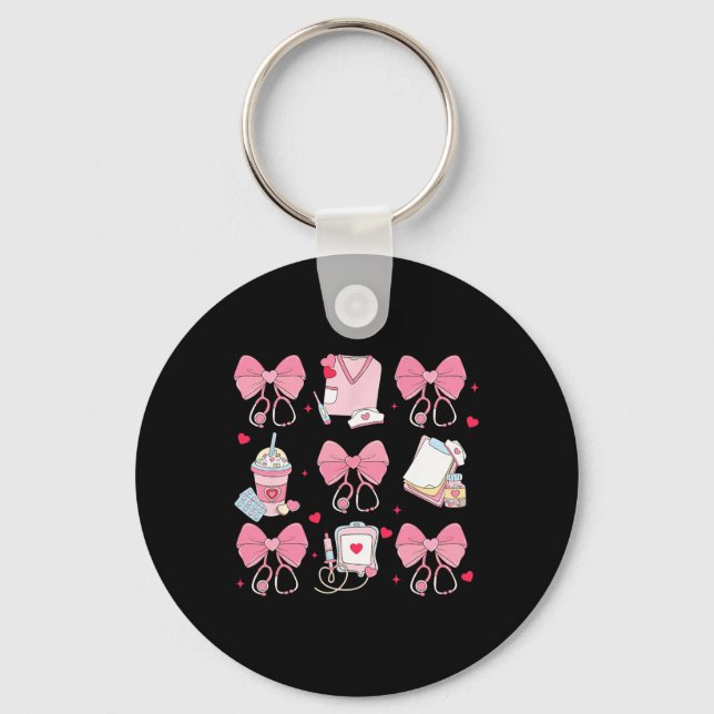 Valentine's Day Coquette Bow Nurse - Black, Small, Key Ring (Front)