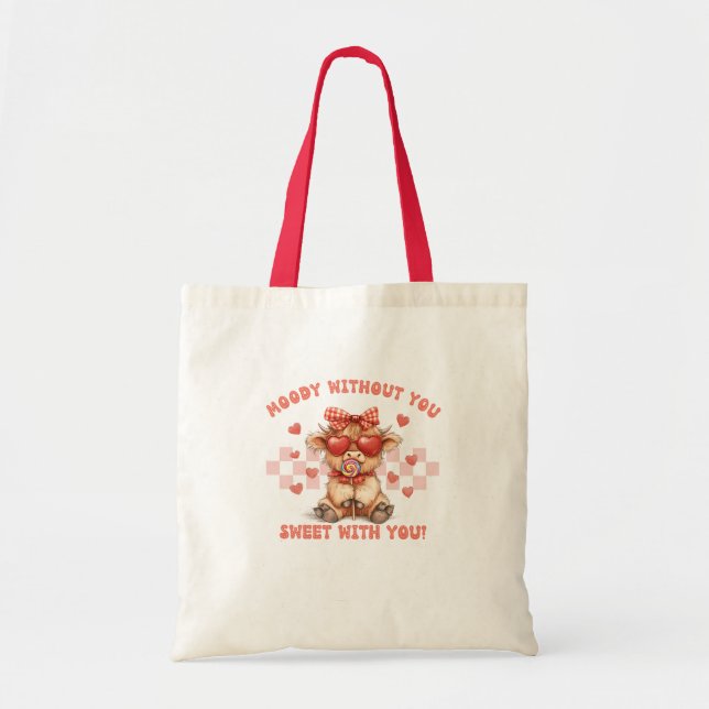 Valentine's Day Coquette Highland Cow Tote Bag (Front)