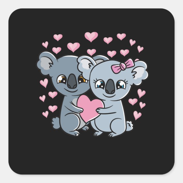 Valentines Day Couple Koalas Cute Koala Square Sticker (Front)
