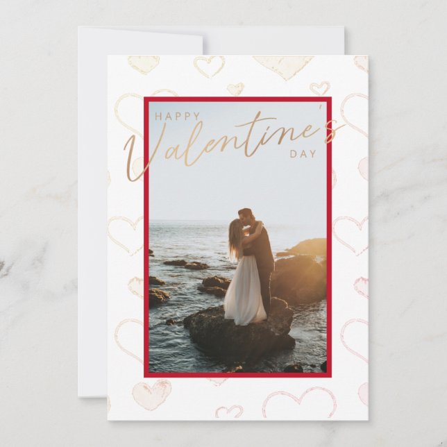 Valentines Day Couple Photo Hearts Shapes Red  Holiday Card (Front)