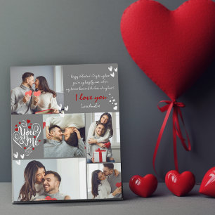 Valentines day couple Photos collage red and white Plaque