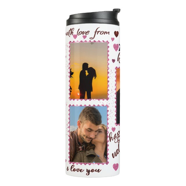Valentines Day Couples Glitter Photo Collage Thermal Tumbler (Rotated Left)