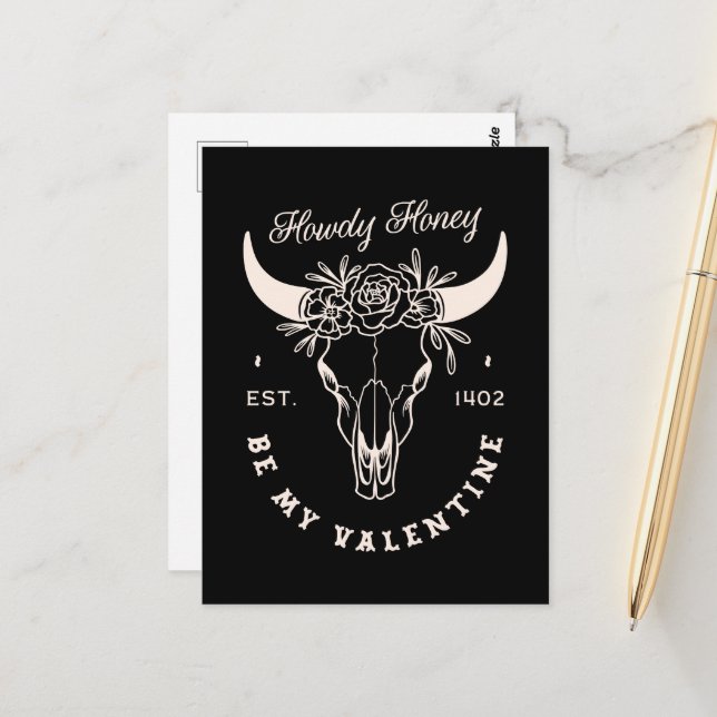 Valentines Day cowboy be my Valentine dark western Postcard (Front/Back In Situ)