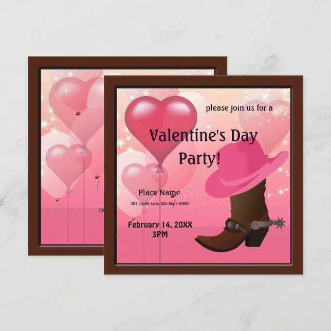 Valentine's Day Cowgirl Western Party Invitation (Front/Back)
