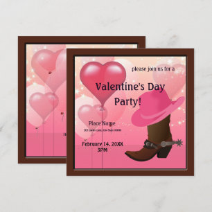 Valentine's Day Cowgirl Western Party Invitation