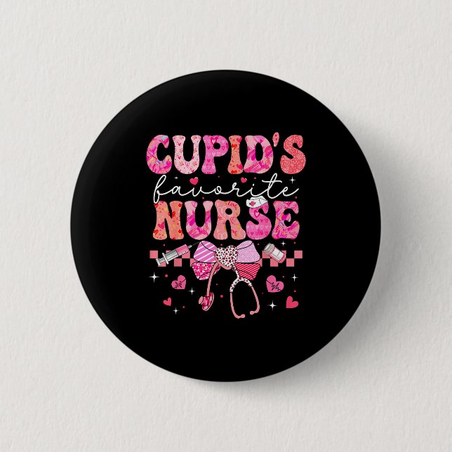 Valentines Day Cud’s Favorite Nurse Heart Girl Wom 6 Cm Round Badge (Front)