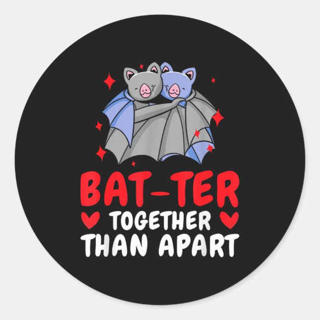 Valentine's Day Cuddling Cute Bats Couple Bat Vale Classic Round Sticker (Front)