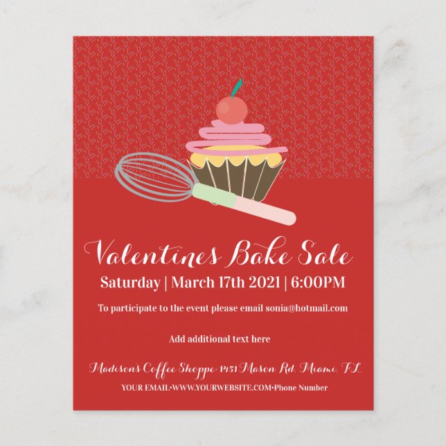 Valentines Day Cupcake Bake Sale Charity Event Flyer (Front)