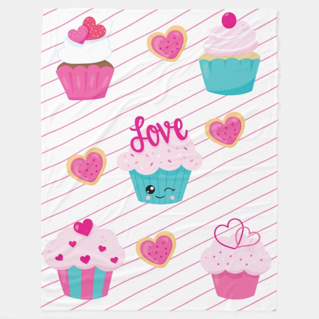 Valentine's Day Cupcakes and Sweets Gift Fleece Blanket (Front)