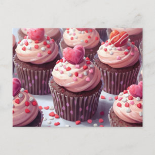 Valentine's Day Cupcakes with Sprinkles and Hearts Holiday Postcard
