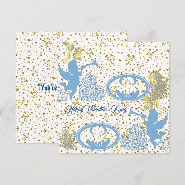 Valentines Day Cupid Blue Gold Sheen Romantic Cute (Front/Back)