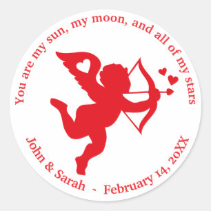 Valentine's Day Cupid hot red white Classic Round Sticker