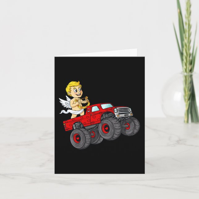 Valentines Day Cupid Riding Monster Truck Fun Todd Card (Front)