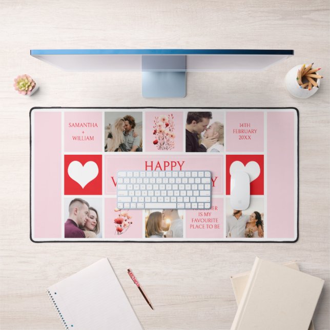 Valentines Day Custom 5 Photo Collage  Desk Mat (Office 1)