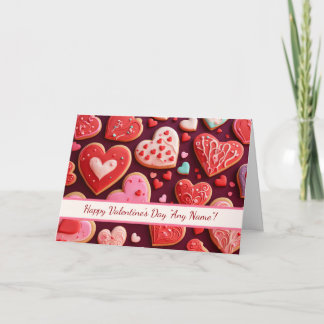 Valentines Day Custom Names Pink and Red Cookies Card