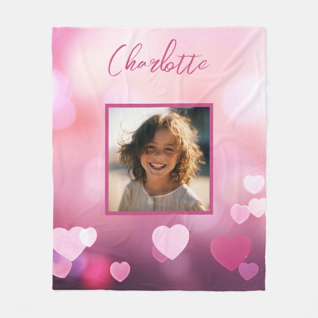 Valentine's Day Custom Photo and Personalised Name Fleece Blanket (Front)