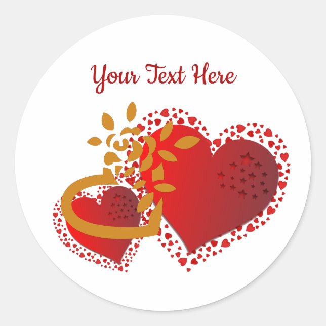 Valentine's Day Custom Text Happy Hearts  Classic Round Sticker (Front)