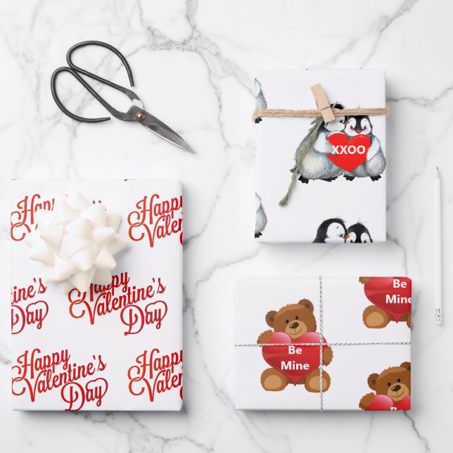 Valentine's Day Custom Text Red Hearts Cute Gift Wrapping Paper Sheet (Front)