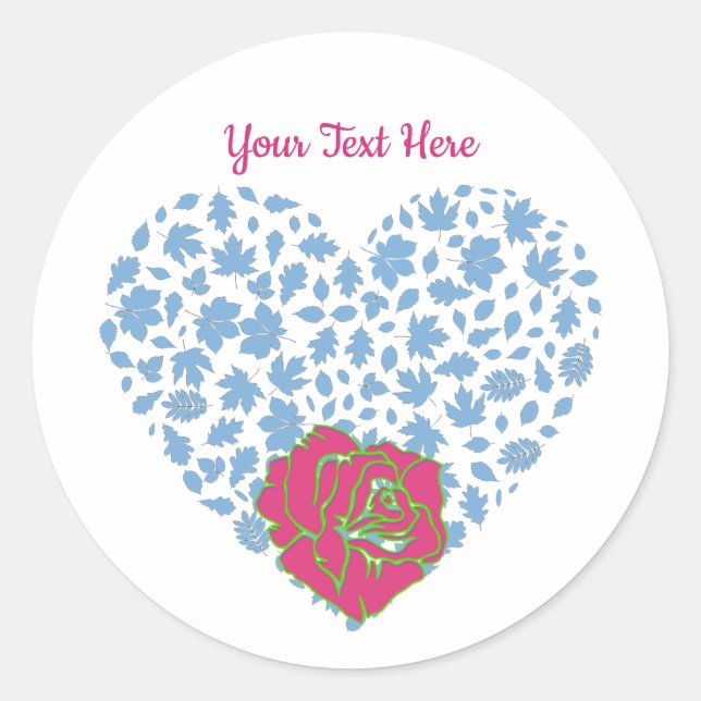 Valentine's Day Custom Text Romantic Heart Rose Classic Round Sticker (Front)