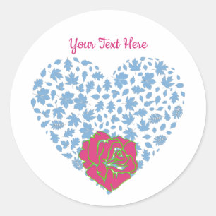 Valentine's Day Custom Text Romantic Heart Rose Classic Round Sticker