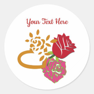Valentine's Day Custom Text Romantic Roses Classic Round Sticker