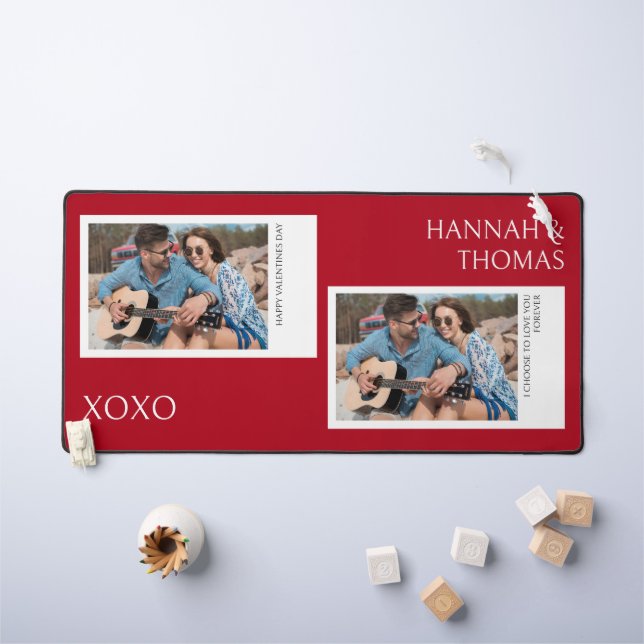 Valentines Day Custom Two Photo Collage Desk Mat (Kids Table)