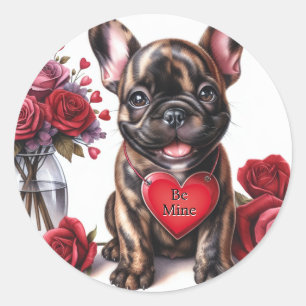 Valentine's Day Customise Text French Bulldog Pup Classic Round Sticker