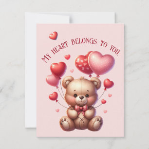 Valentines Day Cute Bear Holding Balloons Holiday Card
