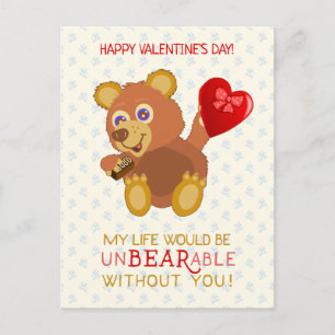 Valentine's Day Cute Bear Unbearable Pun Funny Postcard