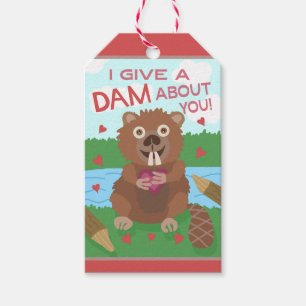 Valentine's Day Cute Beaver Give a Dam Pun Funny Gift Tags