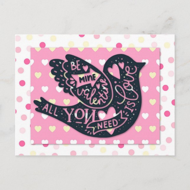 Valentines Day Cute Bird Polka Dots Postcard (Front)