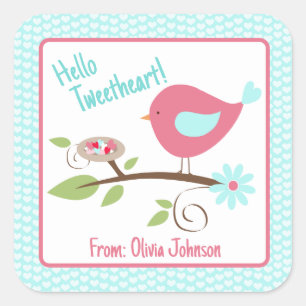 Valentine's Day Cute Birdie Hello Tweetheart Fun  Square Sticker