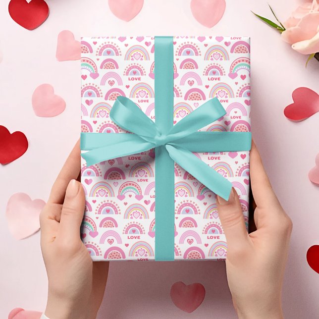 Valentines Day Cute Boho Hearts and Rainbows Wrapping Paper (Creator Uploaded)