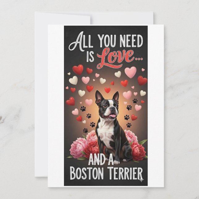 Valentine's Day cute boston terrier dog Photo   Holiday Card (Front)