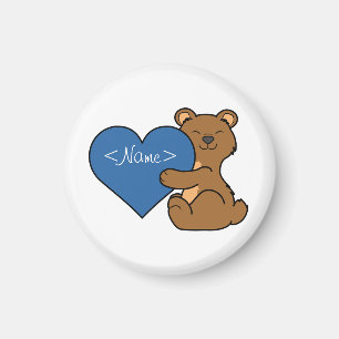 Valentine's Day Cute Brown Bear with Blue Heart Magnet