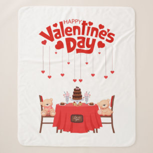 Valentine's Day Cute Chocolates Hearts Teddy Bears Sherpa Blanket