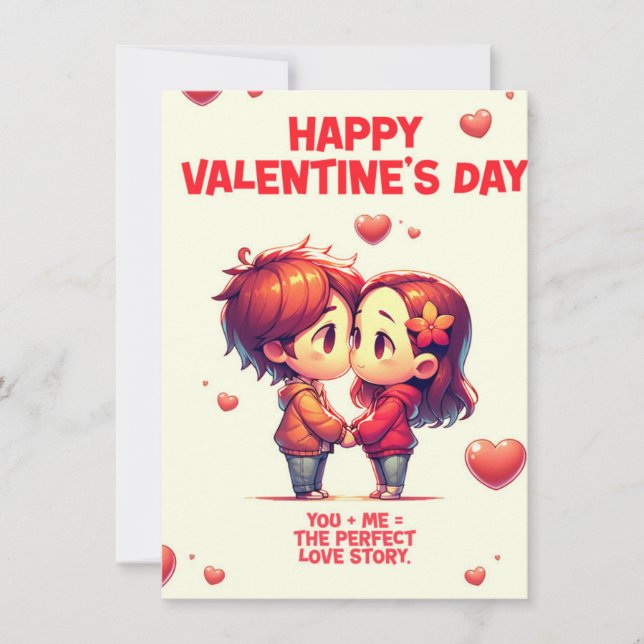 Valentines Day Cute Couple Greeting Card (Front)