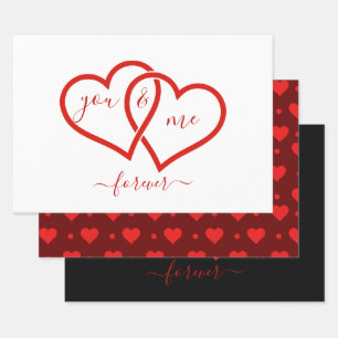 VALENTINE'S DAY CUTE CUSTOMIZED LINKED HEARTS WRAPPING PAPER SHEET