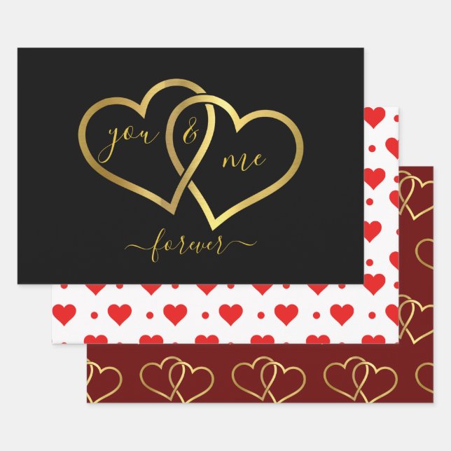 VALENTINE'S DAY CUTE CUSTOMIZED LINKED HEARTS WRAPPING PAPER SHEET (Set)