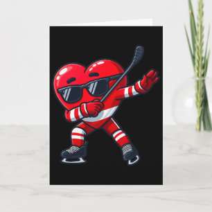 Valentines Day Cute Dabbing Heart Ice Hockey Funny Card
