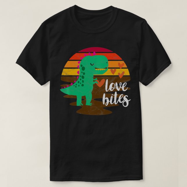 Valentines Day Cute Dinosaur T Re Love Bites Retro T-Shirt (Design Front)