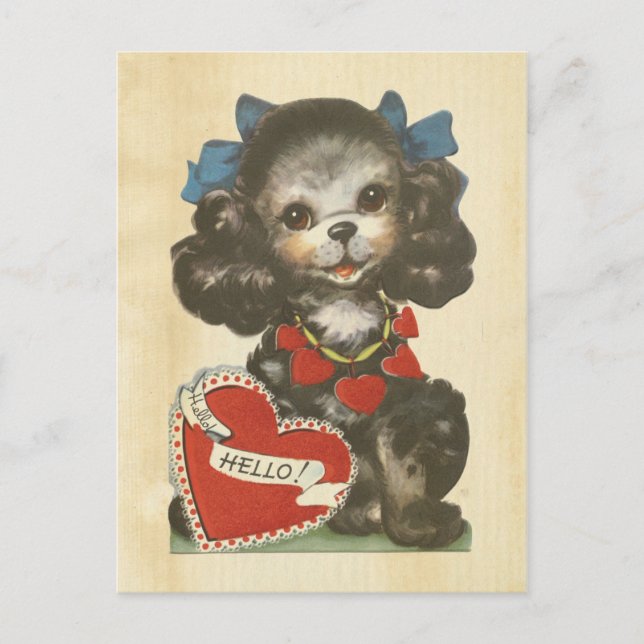 Valentine's Day Cute Dog Retro Animal Stained Kids Holiday Postcard (Front)